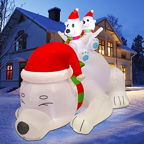 Juegoal Christmas Inflatable Polar Bears, 6 Ft Long Lighted Blow White Bear With Built In Led Lights, Indoor / Outdoor Xmas Holiday Winter Decor, Light Up Lawn Yard Garden Decorations #TOP4