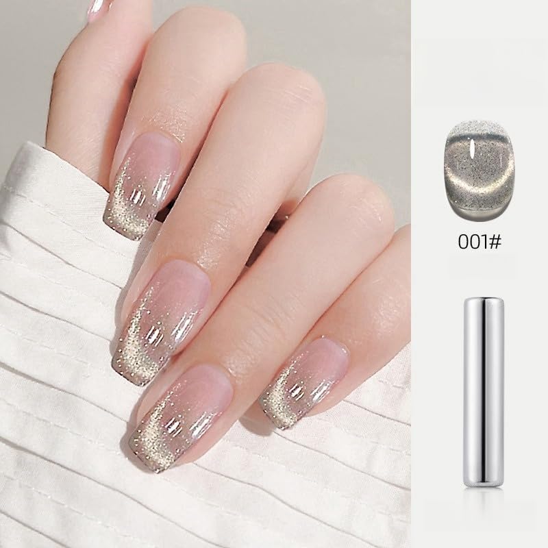 Cat Eye Gel Nail Polish Set with Magnetic Powder, 4 x 15ml Bottles, UV/LED Cured, Long-Lasting 4 Weeks, Stunning Magnetic Effects, DIY Manicure Kit, 01