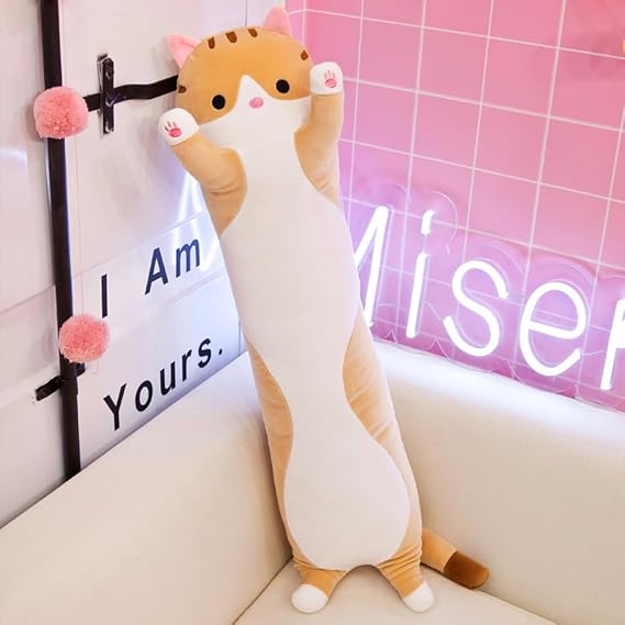 Long Cat Plush Sleeping Pillow 20''/50cm, Long Cat Plush Body Pillow Cute Kitty Sleeping Throw Pilow for Boys and Girls