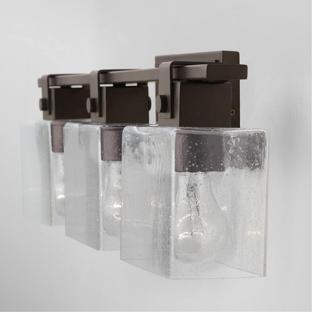 Capital Lighting 139134OR-498 Graham Unique Rectangular Clear Seeded Glass Bath Vanity Wall Mount, 3-Light 300 Total Watts, 8" H x 24" W, Oil Rubbed Bronze