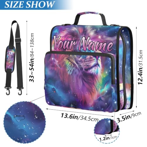 Image of Custom 3 Ring Zipper Binder Lion Glaxy Animal Head Personalized Name 1.5 Inch Binders Large Capacity Multi Pockets for School Office Supplies
