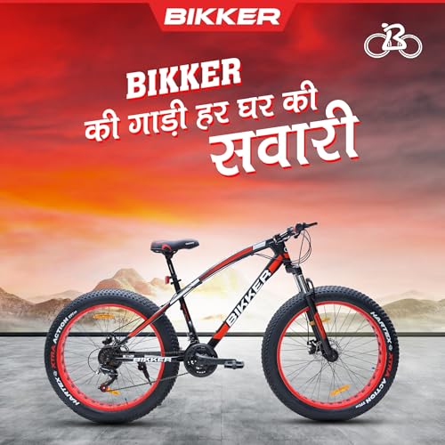 Image of Fat Tyre Cycle For Men With Dual Disc Brake, Front Steel Suspension, Multi Speed Unisex Cycle (12+ Years) I Frame Size: 18 inch| 85% Assembled Easy Self-Assembly (Red) (Black-Red), Road Bike