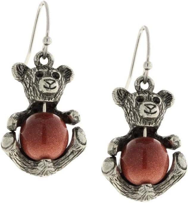1928 Jewelry Women's Round Gemstone White Quartz Teddy Bear Wire Earrings