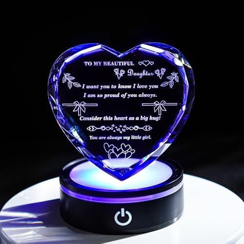 Meaningful Birthday Gifts for Daughter from Mom Dad to My Daughter Heart Crystal Keepsake with Light Base to Christmas Graduation Mothers Day