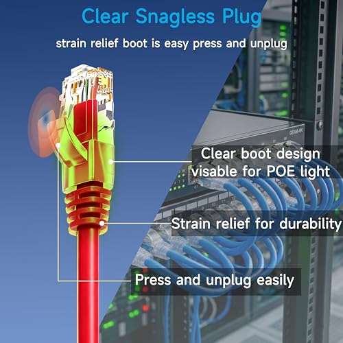 Image of Cat6 Ethernet Patch Cable 2 ft (10 Pack), Cat6 Patch Cable 26AWG Pure Copper for Data Centers, Cat 6 Patch Cable 10G, Network Patch Cables for Home and Enterprise Network -Red