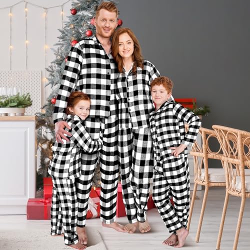 Hillban Family Matching Winter Pajamas Set Black White Plaid Buffalo Pajamas Couple Long Sleeve Pjs Cotton for Adult Youth2