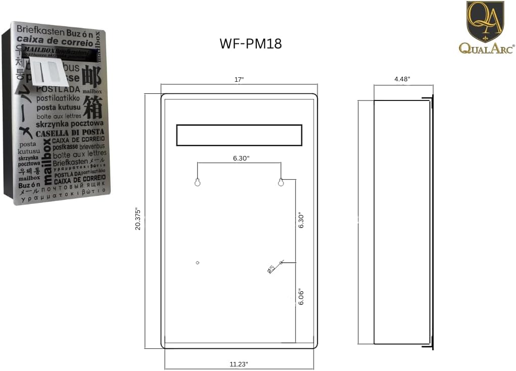Qualarc WF-PM18 Verse Wall Mount Rectangular Stainless Steel Front Locking Mailbox, Silver/Black