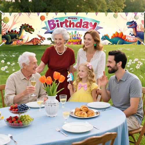 Image of Nuxovilar Dinosaur Birthday Banner 78x17 inch Polyester