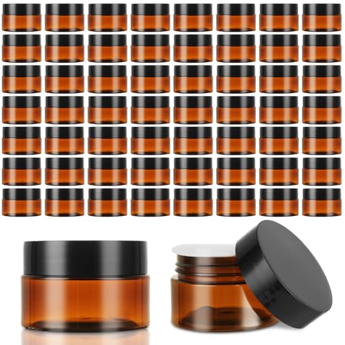 100 Pack 1oz Amber Plastic Jars with Lids 30ml Empty Cosmetic Jars Leak Proof Container Refillable Makeup Containers Travel Cosmetic Containers for Lotions Sample Cream