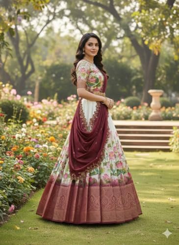 Image of ZITON ARICO MART Women's Indian Traditional Kanjivaram Silk Pure Weaving Lehenga Choli Along With Dupatta And Blouse Piece, Half Saree (Unstitched)
