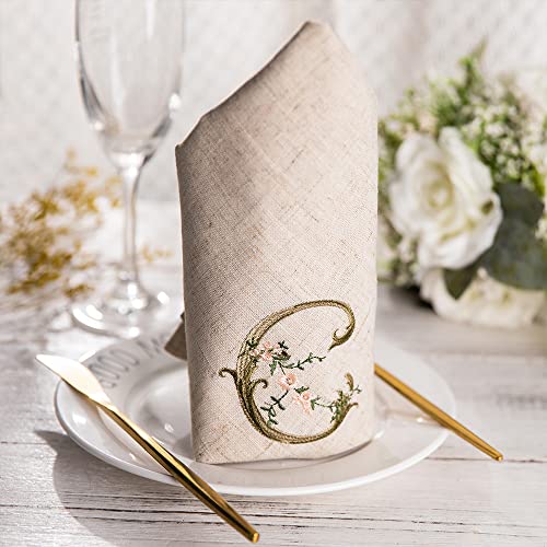 Servilletas de lino blancas cuadradas con bordado floral miniatura 2