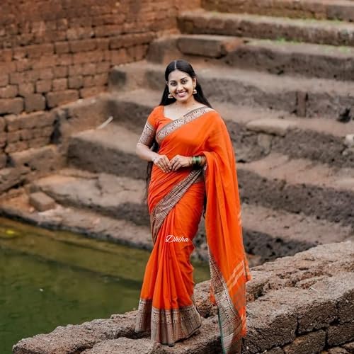 Image of Narayanpet Pure Cotton Saree for Women | Preethika Big Border Saree with Running Blouse | Tassels | Handloom Weave