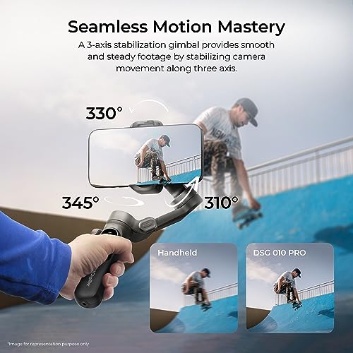 Image of Digitek (DSG-010 PRO) 3-Axis Black Smartphone Gimbal Pocket Size Foldable with Wireless Charging, 8 Creative Filming Modes, OLED Display & AI Face /Object Tracking, Android & iOS