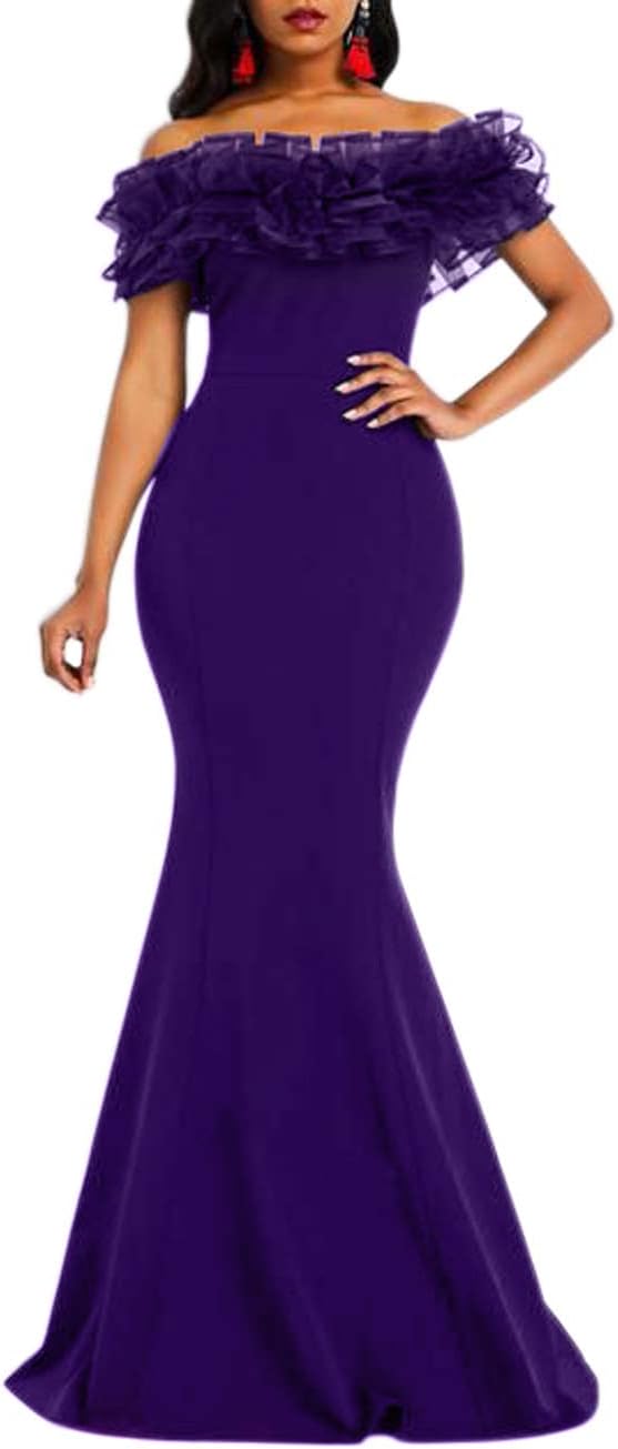 VERWIN Floor-Length Half Sleeve Print Off Shoulder Color Block Women's Maxi Dress Bodycon Dress