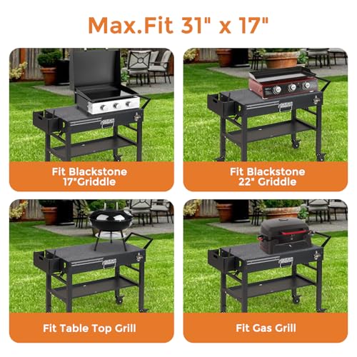 Annualring Portable Outdoor Grill Cart, Folding Grill Table with Wheels,Solid and Stable,31"x 17" Large Space Grill Stand for The Blackstone Griddle Stand 17"/ 22",Ninja Woodfire Grill etc - Thumbnail 5