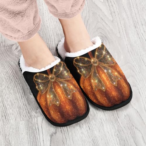 Halloween Pumpkin Black Light Slippers For Women Men Soft Memory Foam Non-Slip Hallowmas Winter Indoor House Shoes Travel Slipper4