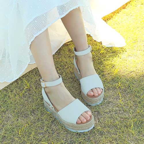 Image of PANDANINJIA Girls Sandals Wedge Platform Espadrille Open Toe Summer Little Big Kid Flower Girl Heels Dress Shoes