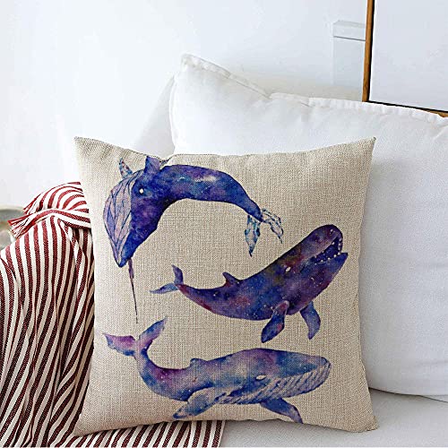 Image of Pillow Cover Blue Hand White Whales Tree Space Moon Life Wood Elegant Bubble Sea Watercolor Set Killer Soap Cushion Covers Cozy Pillowcases For Sofa Home 45X45 CM