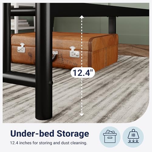 Image of Allewie 14'' Twin Size Metal Platform Bed Frame, Vintage Headboard, Black