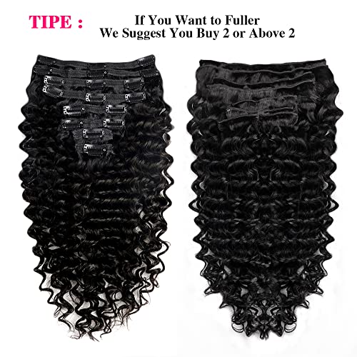 Graww Deep Wave Clip In Hair Extensions For Black Women 8Pcs 18Clips Brazilian Remy Hair Curly Real Human Hair Extensions 120G/Set Thick To Ends Double Lace Weft Natural Black (20 Inch, Natural Black) #TOP5