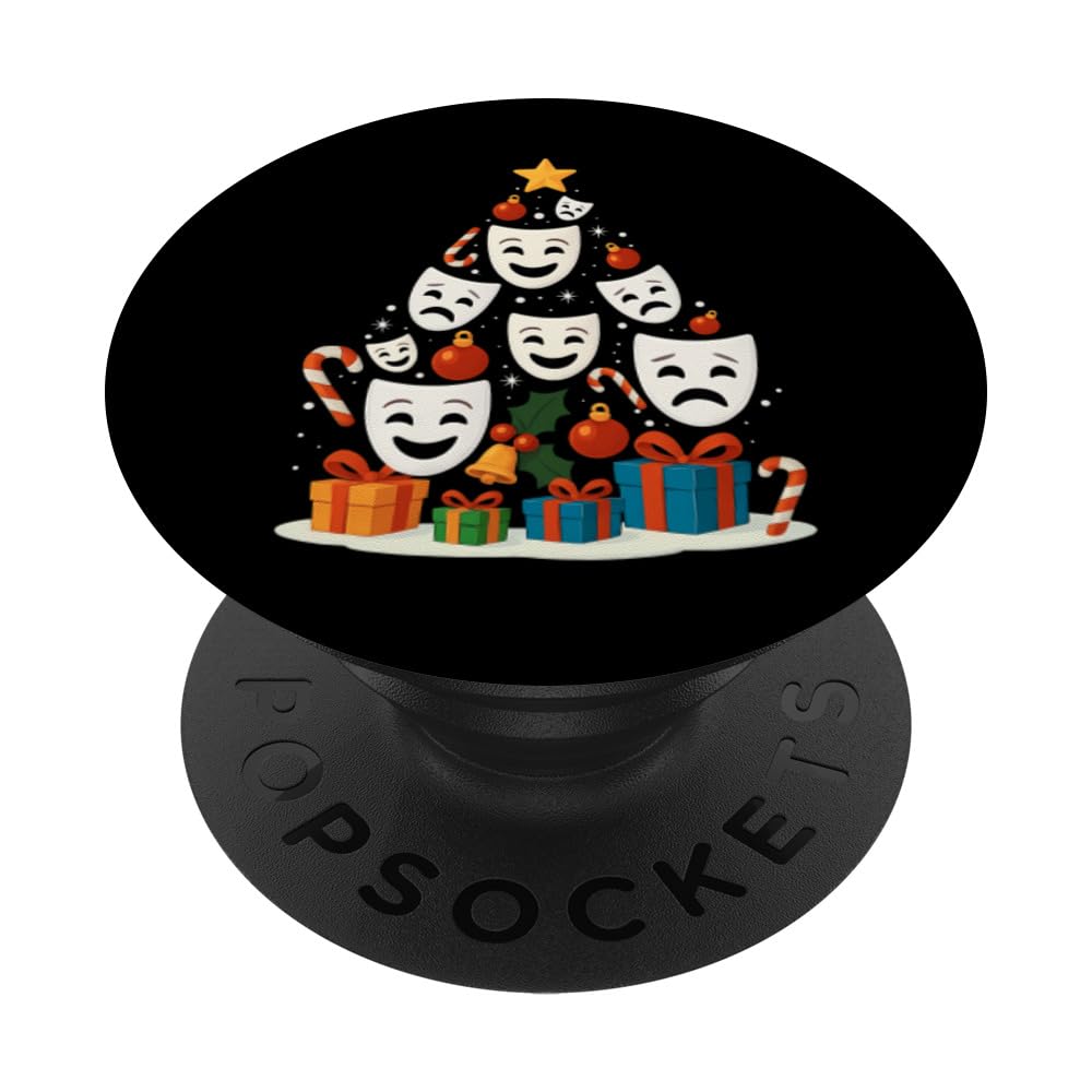Theatre Masks Drama Comedy Actor Actress Christmas Tree Xmas PopSockets Adhesive PopGrip
