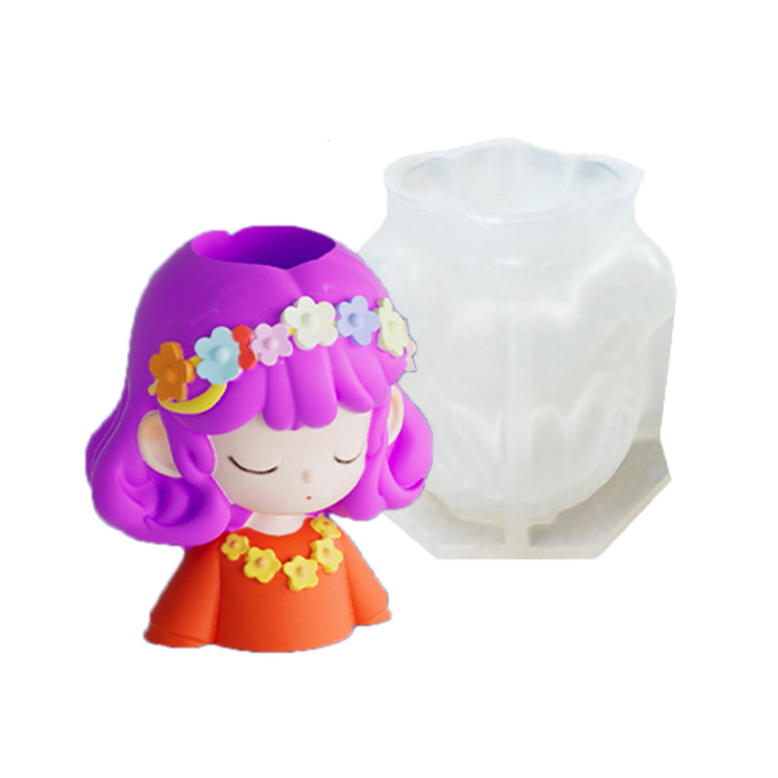 ZBIianxer Silicone Featuring Long Hair Girl with Planter for Art and Plasters Decorations Silicone