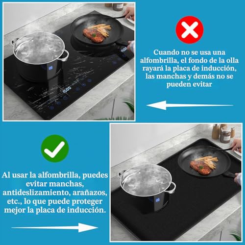Miniatura 7 de 52x80cm Protector Placa Inducción Alfombrilla Protectora Para Cocina De Inducción Protector Vitrocerámica Inducción Anti-Rasguños Antideslizantes Resistente Al Calor 300 C Para Placa De Inducción