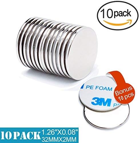 Neodymium Disc Magnets 10Pcs, Super Strong Rare Earth Magnets with 10Pcs Adhesive Backing, for Fridge, Scientific, Crafts, DIY, Hobby, Office, 30 mm X 2 mm