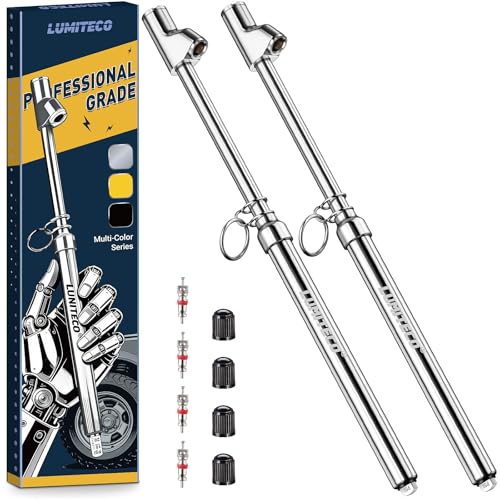 LUMITECO 2-Pack Dual Head Tire Pressure Gauge Heavy Duty Truck Air Pressure Gauge Range 10-150 PSI 1-10 Bar w/Valve Cores & Valve Caps Tire Gauges for Tire Pressure for Semi Truck RV Car (Silver)