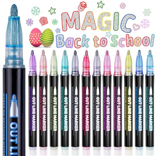 Lenski Jouet Fille 5-10 Ans, Cadeau Fille 4-12 Ans, 12 Feutres Paillettes Stylo Paillette Marqueur Magique Feutre Enfant pour Peinture Scrapbooking, Feutres Enfant