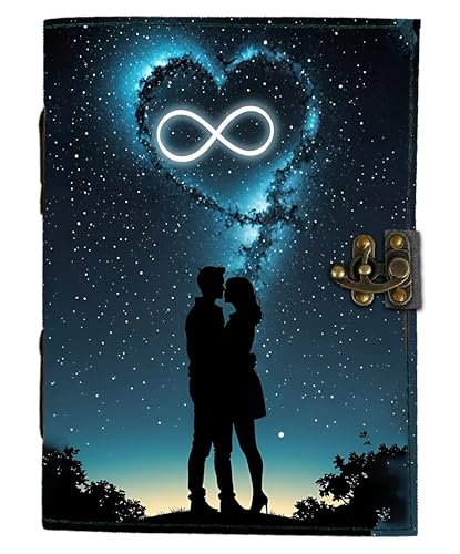 Image of Mr KRAFT Handcrafted A5 120 GSM Premium White Paper Infinite Love Couple UV Print Diary Leather Journal with Unique UV Love Print Writing Diary Notebook Unruled Personal Diaries for Men,Women-5x7 (Infinity)