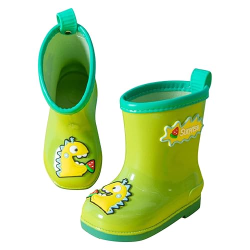 Hopscotch Baby Boys and Baby Girls PVC Applique Animal Printed Rain Boot in Green Color