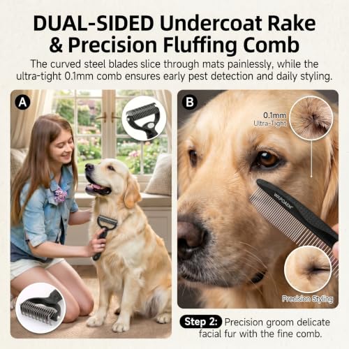 Image of Self Cleaning Slicker Brush for Dog Shedding & Deshedding Grooming | Fluff & Detangle Short Long Hair, Ideal for Dogs & Cats Heavy Dense Wavy Curly Coats to Easily Prevent Severe Matting at Home