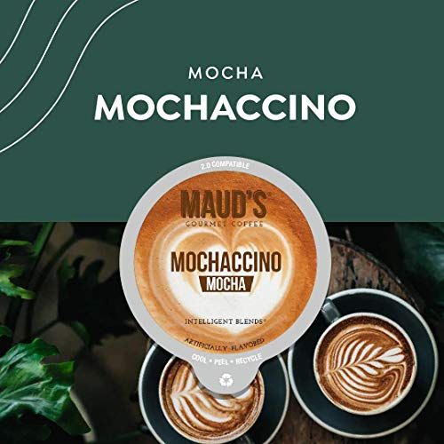Maud's Chocolate Mocha Cappuccino Coffee (Mochaccino), 18Ct. Solar Energy Produced Recyclable Single Serve Dairy Free Coffee Pods 100% Arabica Coffee California Roasted, Kcup Compatible #TOP4