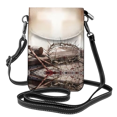 Sac à bandoulière imprimé croix et couronne d'épines en tissu doux pour petits objets