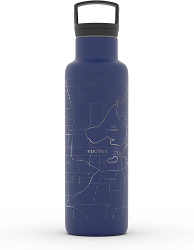 Miniatura 62 de Well Told Botella de agua aislada con mapa de Washington DC grabado, botella de acero inoxidable grabada (21 onzas, blanco) botella aislada de mapa