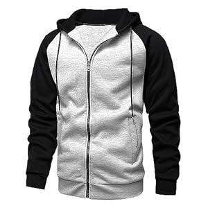 Ophestin Men’s Hoodies Zip Up Long Sleeve Fleece Sweatshirts Pullover Hoodies Jacket Contrast Color Top with Kanga Pocket