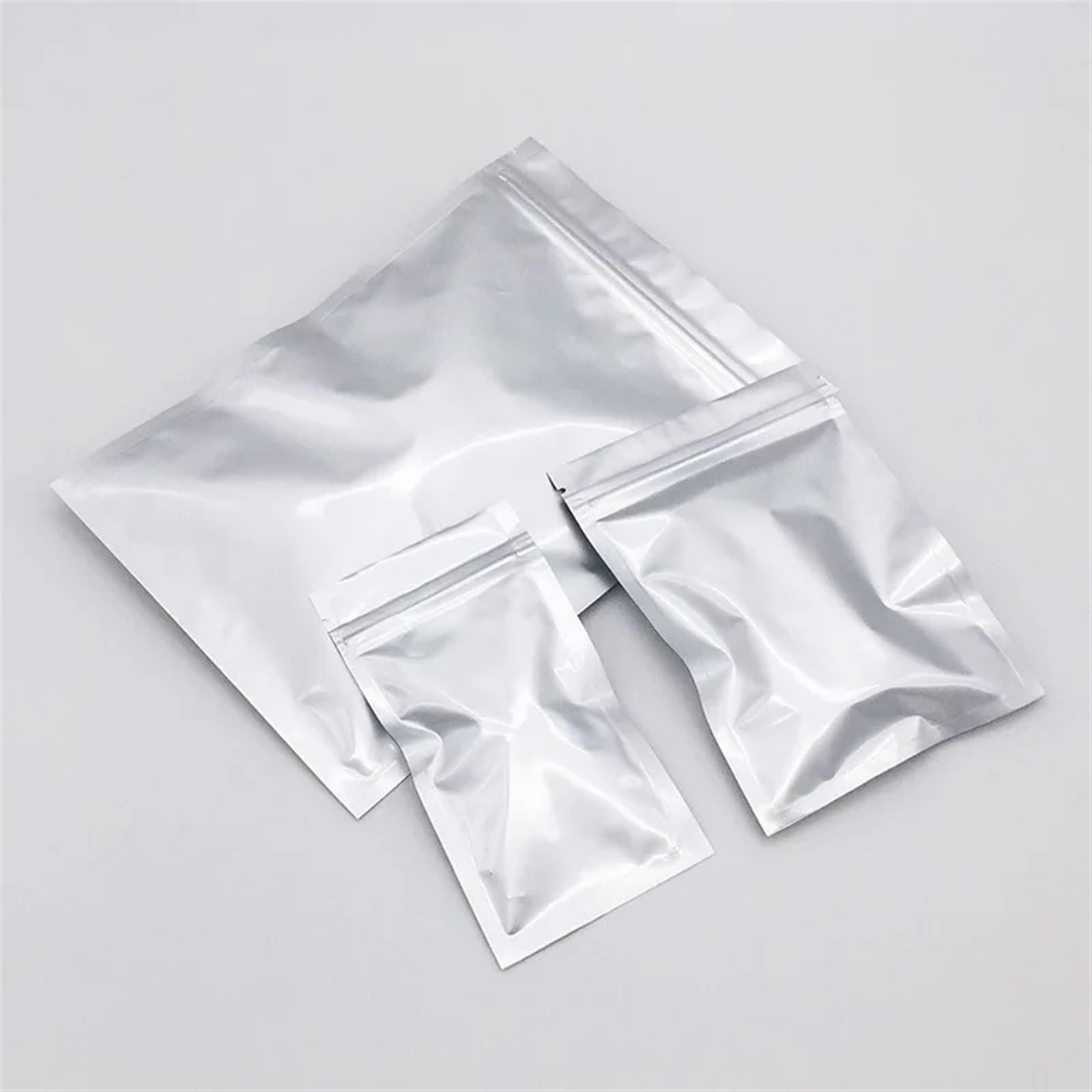 Sacchetti Ziplock, Buste con chiusura lampo in foglio di alluminio piatto spesso, argento, 50/100 pezzi, termosaldabili, dimensioni multiple(Silver 100pcs,20x30cm)