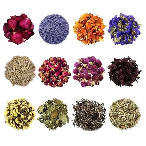 Qaestuan 12 St&uuml;ck Trockenblumen, Getrocknete Bl&uuml;ten Nat&uuml;rliche, Getrocknete Blumen Verschiedene Mischungen, Bl&uuml;tenblatt Biologisch Abbaubar, f&uuml;r Deko Seife Kerzen DIY Badekugeln