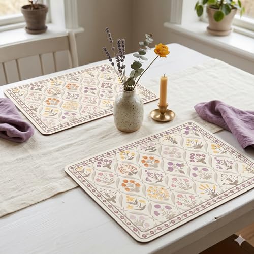 Image of YELONA Leather Dining Table Placemats Set of 2 - Waterproof, Heat Resistant, Anti-Slip, Easy to Clean Table Mats for Dining Table, Kitchen & Home Decor (Pale Beige, 40 x 30 cm)