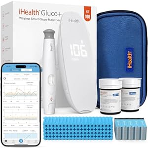 iHealth Gluco+ Wireless Smart Blood Glucose Monitor Kit with Free App, 100 Glucometer Strips, 100 Lancets, 1 Blood Sugar Monitor, 1 Lancing Device, Portable Diabetes Testing Kit for Home Use