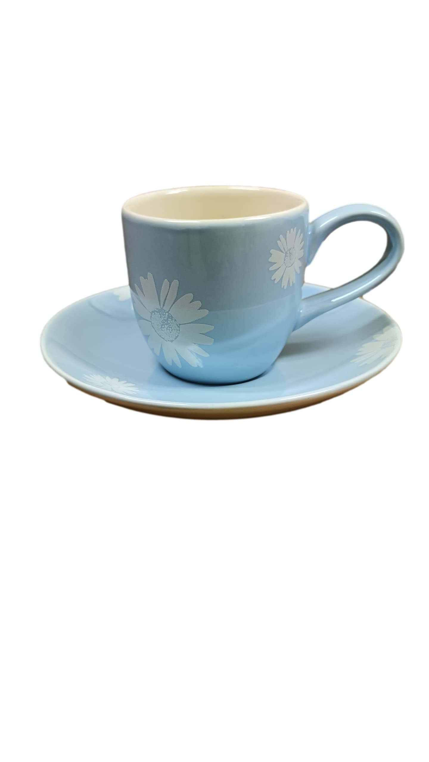 Ceylon Studio Pale Blue & White Daisy Design Hand Painted Ceramic Teatime Tableware - Espresso Cup & Saucer