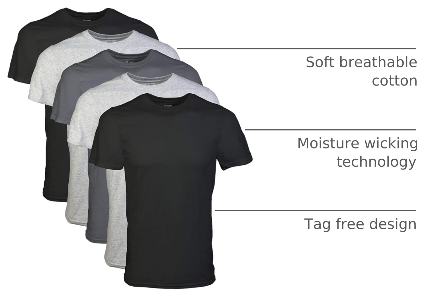 Gildan Men's Crew T-Shirts, Multipack, Style G1100, Black/Sport Grey/Charcoal (5-Pack), X-Large view 4