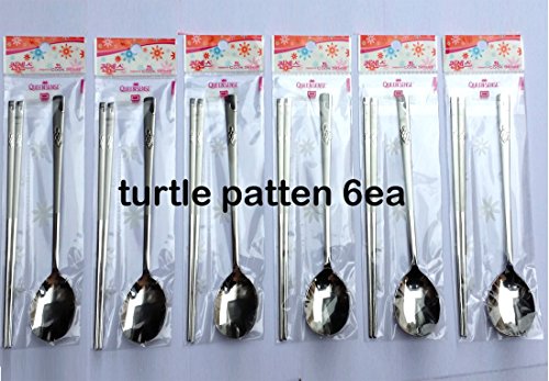 [Queen Sense] Stainless Steel Spoon And Chopsticks 6Set / Turtle Patten/Tableware/Korean Kitchen #TOP1