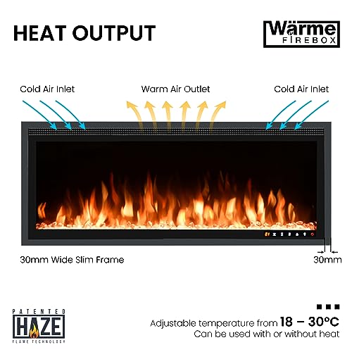 Wärme Firebox Panoramic Slim Frame Recessed Media Wall Inset Electric Fireplace with Multi Flame Colours 1400W/1600W - Image 5