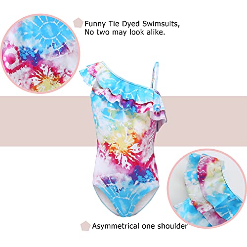 Image of Girls One Piece Swimsuits One Shoulder Ruffle Bathing Suit Kids Hawaiian Floral Swimwear 3-16 Years