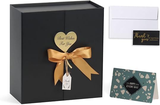 Gift Boxes with Lids, 9x9x3 Inch Black Gift Box with Ribbon Card Fancy Gift Wrap Boxes for Festival Anniversary Birthday Groomsmen Proposal Weddings Boyfriend Fathers Day
