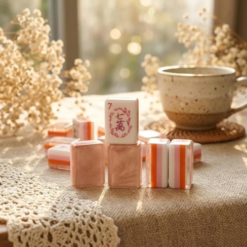 Pink Crystal Mahjong Set with Flowers - Juego de Mesa miniatura 4