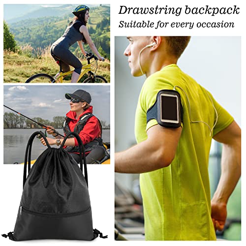 Image of Drawstring Backpack Bag, Waterproof Draw String Back Sack with Zip Pocket, Gym Drawstring Bags Swim Bag for Men Women