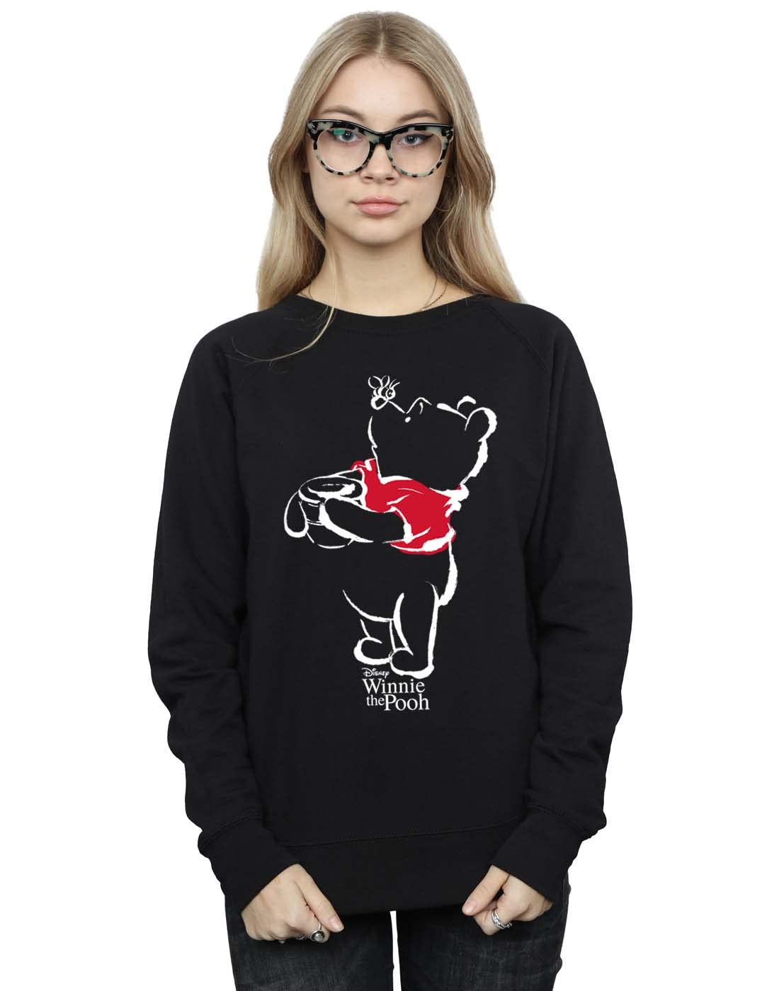 Absolute Cult Women's Black Disney Winnie The Pooh Drawing Sweatshirt Small